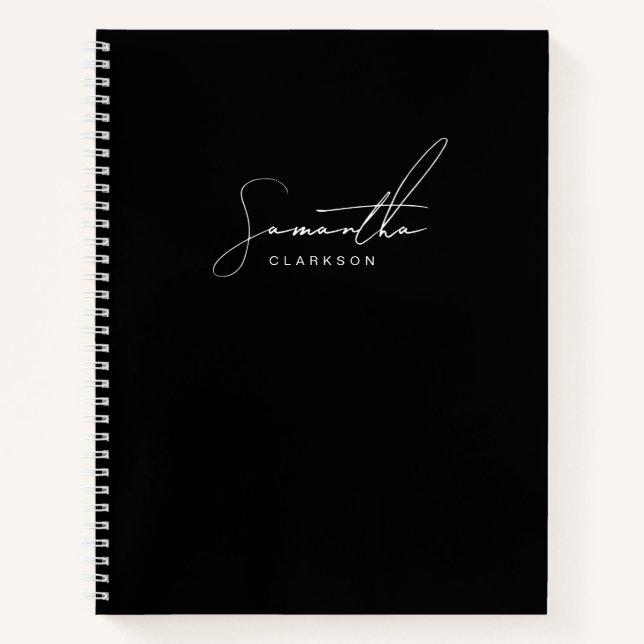 Simple Black and White Handwritten Script Personal Notebook (Front)