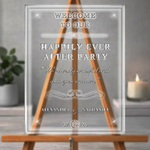 Simple Black and White Happily Ever After Wedding Acrylic Sign