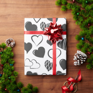 Simple Black and White Hearts Pattern Christmas  Wrapping Paper