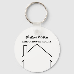 Simple Black And White House Real Estate Agent  Key Ring