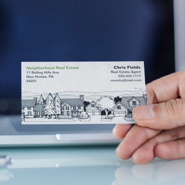 Simple Black and White Illustration of Homes Business Card (Creator Uploaded)