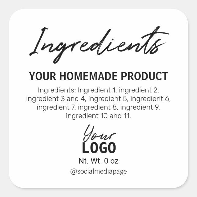 Simple Black And White Ingredient Labels (Front)