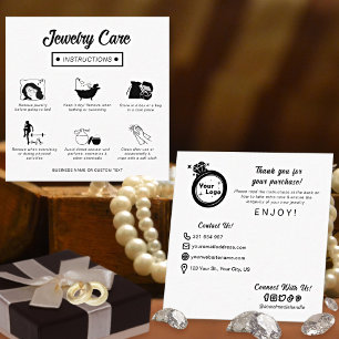 Simple Black and White Jewellery Care Instructions Square Business Card