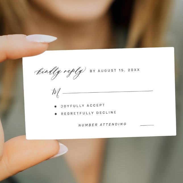 Simple black and white kindly replay wedding RSVP Card (Creator Uploaded)