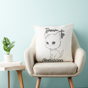 Simple Black and White Kitten Art Cushion