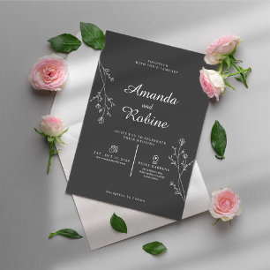 Simple Black and White Leaf Wedding Invitation