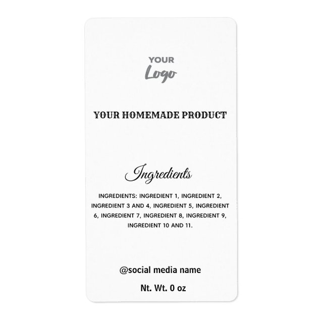 Simple black and white logo ingredients label (Front)