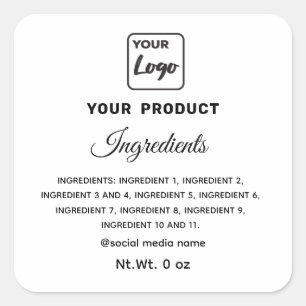 Simple black and white logo product ingredients sq square sticker