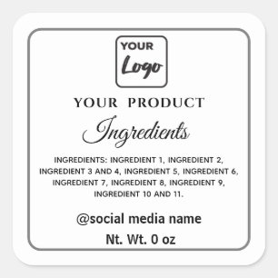 Simple black and white logo product ingredients sq square sticker