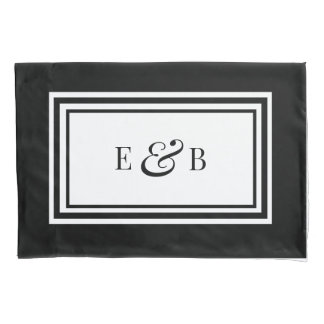 Simple Black and White Luxury Monogram Initials Pillowcase