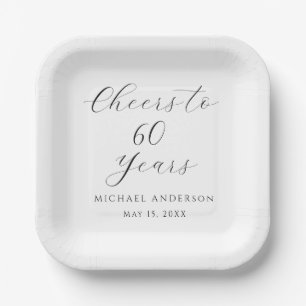 Simple Black and White Mens 60th Birthday Party  Paper Plate
