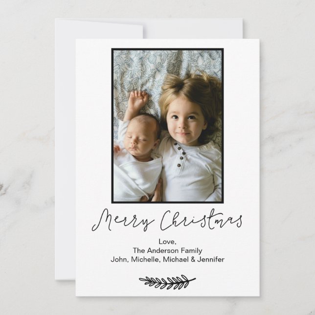 Simple Black and White Merry Christmas 5X7 Holiday Card (Front)
