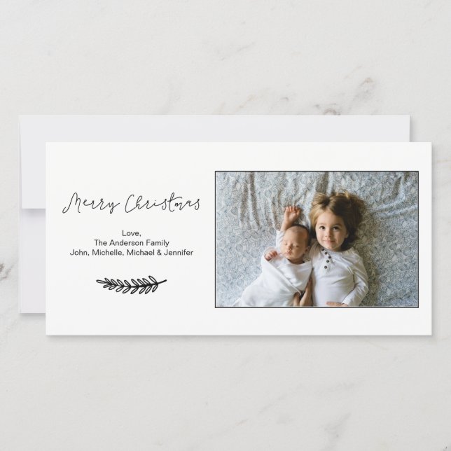 Simple Black and White Merry Christmas Horizontal Holiday Card (Front)