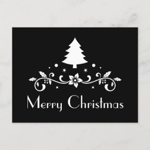Simple Black and White Merry Christmas Postcard