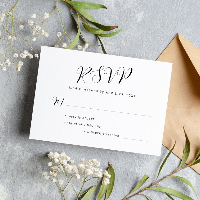 Simple black and white minimal wedding RSVP card (Creator Uploaded)