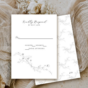 Simple Black and White Minimalist Rustic Floral  RSVP Card
