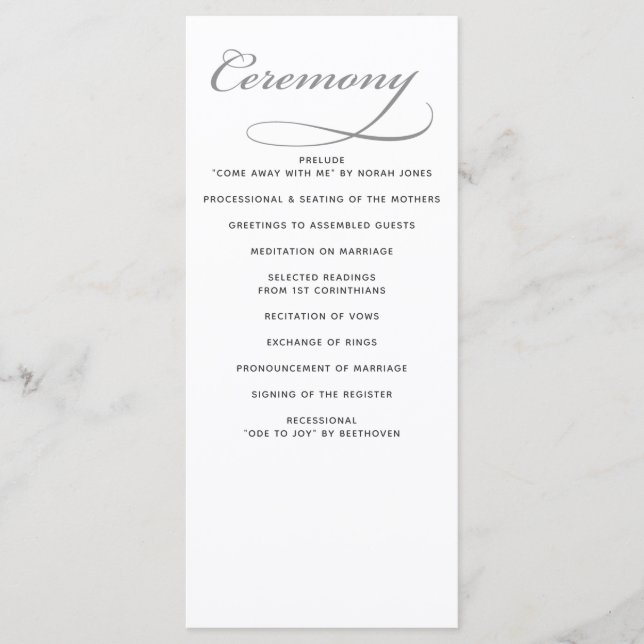 Simple Black and White Minimalist Wedding programs (Front)