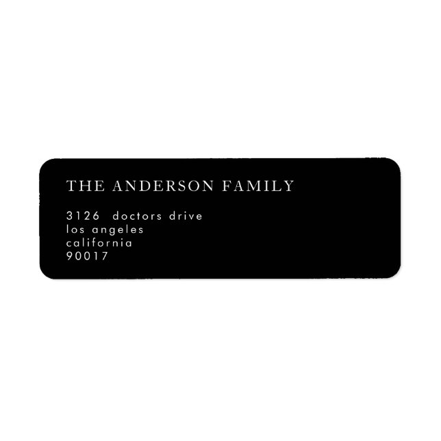Simple Black and White Modern Calligraphy Return Address Label (Front)