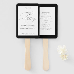 Simple Black and White Modern Calligraphy Wedding Hand Fan