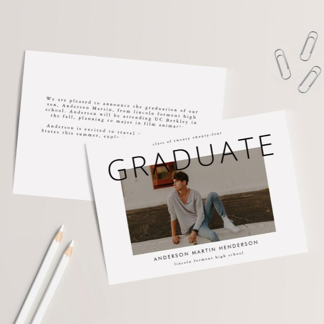 Simple Black and White Modern Photo Graduation Announcement (Creator Uploaded)