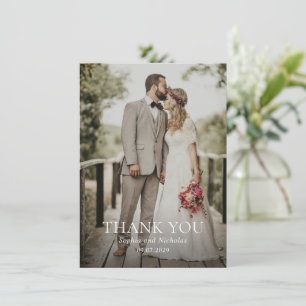 Simple Black and White Modern Photo Wedding Thank You Card