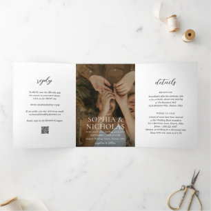 Simple Black and White Modern Photo Wedding Tri-Fold Invitation