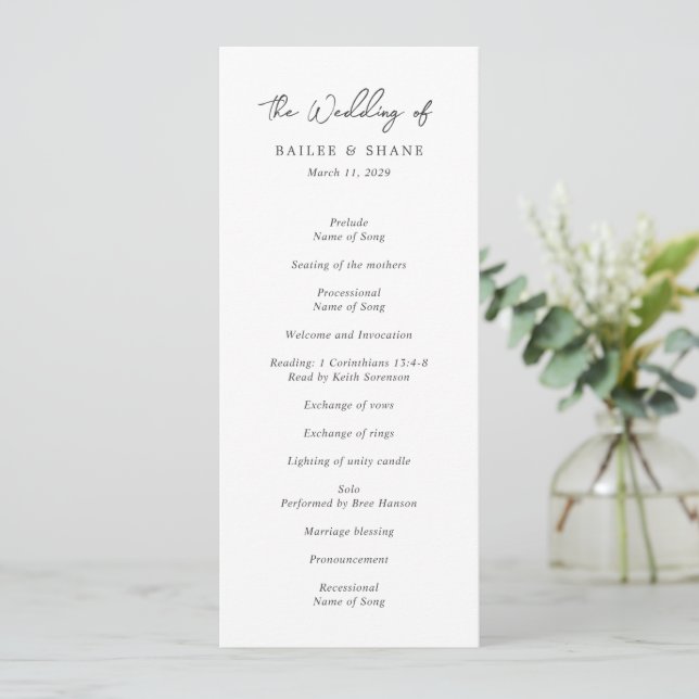 Simple Black and White Modern Wedding Program (Standing Front)