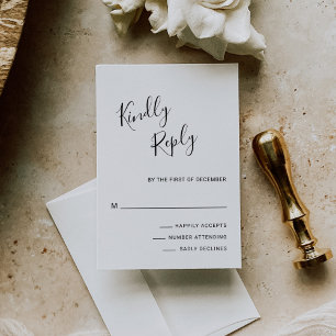 Simple Black and White Modern Wedding RSVP Card