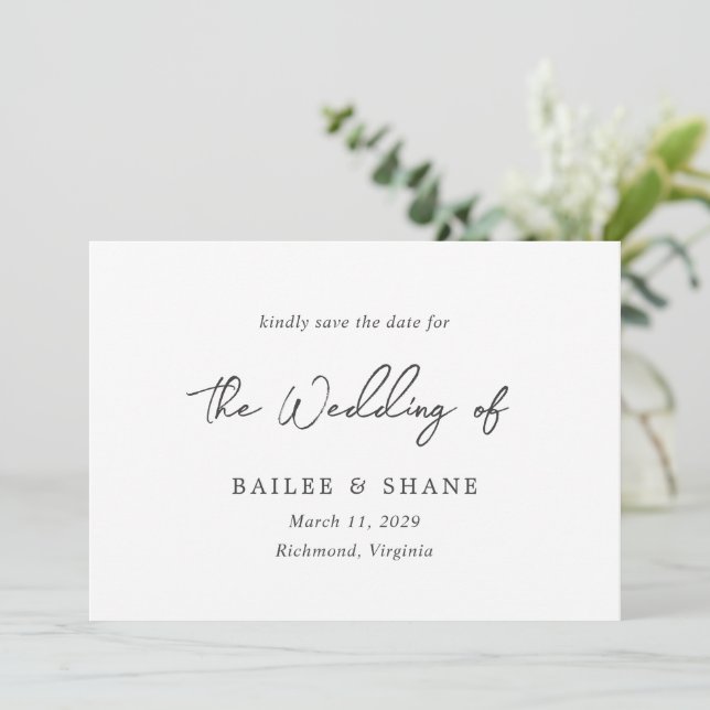 Simple Black and White Modern Wedding Save The Date (Standing Front)