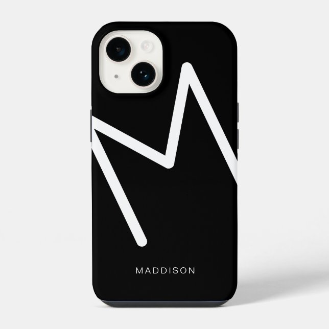 Simple Black and White Monogram Bold Thin Font iPhone Case (Back)
