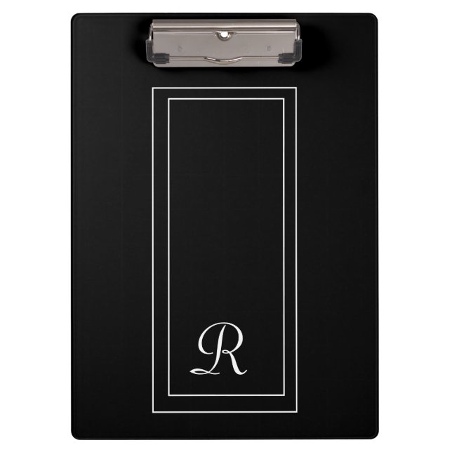 Simple Black and White Monogram Business Clipboard (Front)