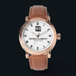 Simple Black and White Monogram Couple Names Watch<br><div class="desc">Simple Black and White Monogram Couple Names Watch Elevate your style with this minimalist black and white monogram watch, designed for couples who appreciate elegance and simplicity. Featuring a customizable design, this timepiece allows you to add your names or initials, making it a unique and sentimental gift for weddings, anniversaries,...</div>