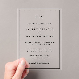 Simple Black and White Monogram Elegant Wedding Acrylic Invitations