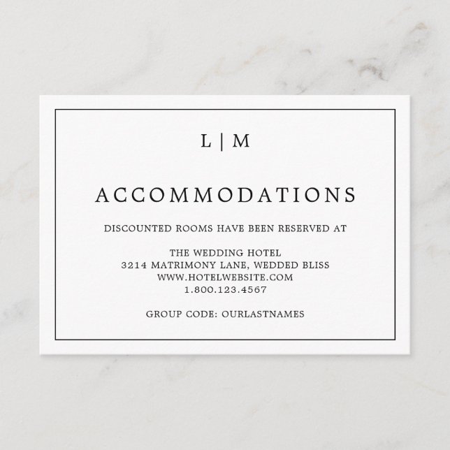 Simple Black and White Monogram Elegant Wedding Enclosure Card (Front)