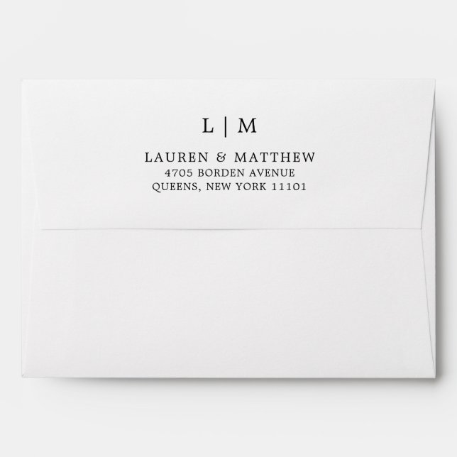 Simple Black and White Monogram Elegant Wedding Envelope (Back (Top Flap))