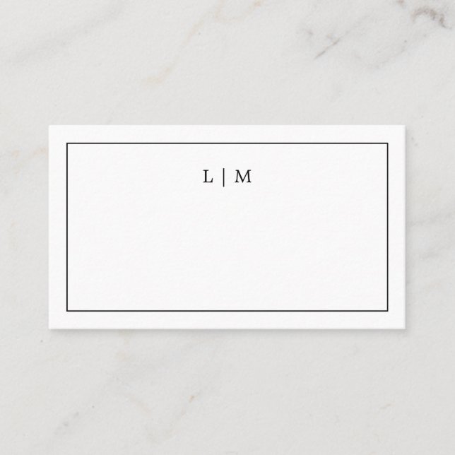 Simple Black and White Monogram Elegant Wedding Place Card (Front)