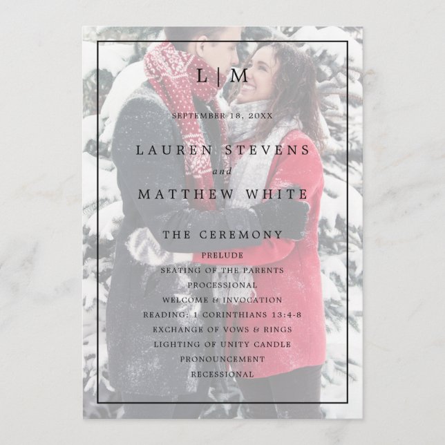 Simple Black and White Monogram Elegant Wedding Program (Front)