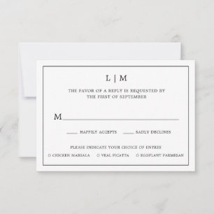Simple Black and White Monogram Elegant Wedding RSVP Card