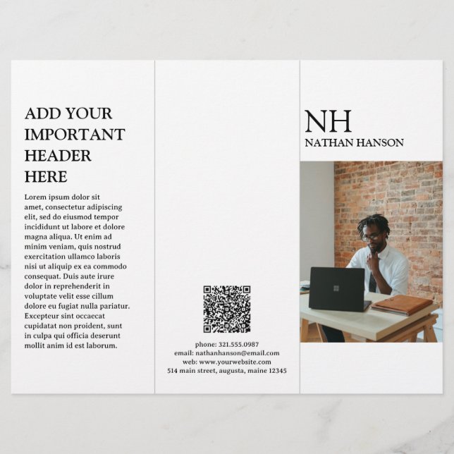 Simple Black and White Monogram Modern Brochure (Front)