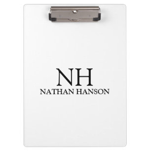 Simple Black and White Monogram Modern Clipboard