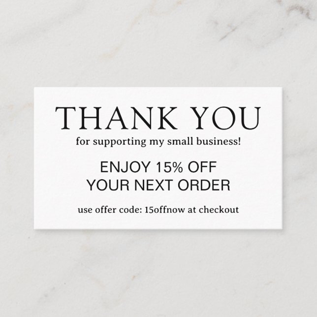 Simple Black and White Monogram Modern Discount Card (Front)