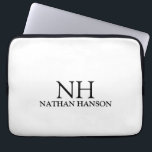 Simple Black and White Monogram Modern Laptop Sleeve<br><div class="desc">Modern laptop sleeve featuring a simple and minimal black and white design with your monogram in a bold font along with your name.</div>