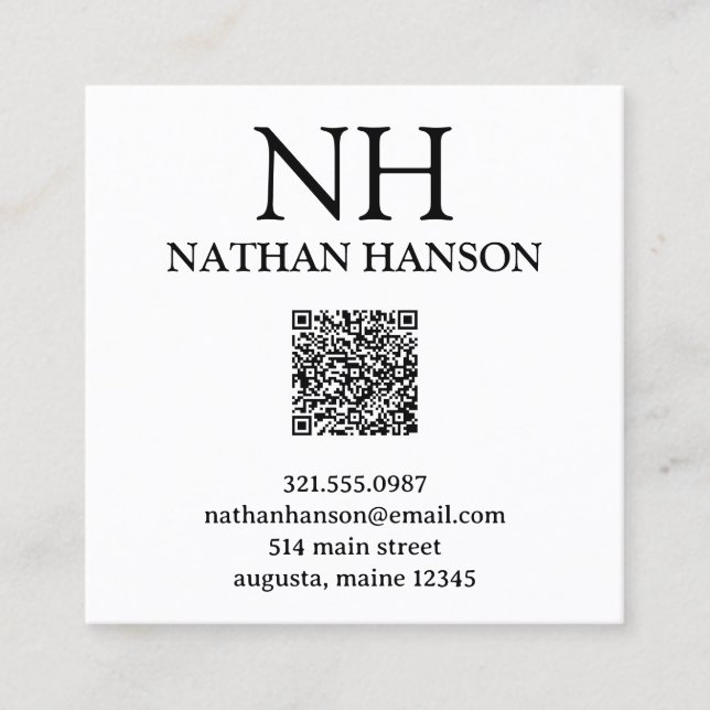 Simple Black and White Monogram Modern Square Business Card (Front)