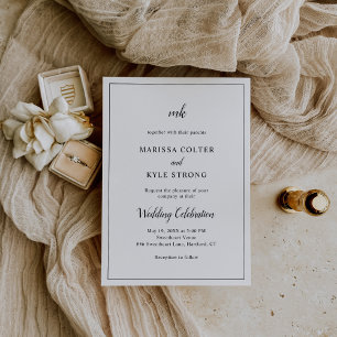 Simple Black and White Monogram Modern Wedding Invitation