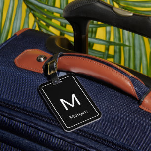 Simple Black and White Monogram & Name Template Luggage Tag