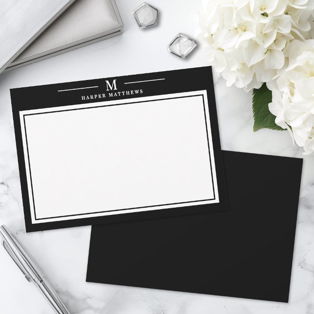 Simple Black and White Monogram Stationery Card (Simple Black and White Monogram Stationery Note Card )