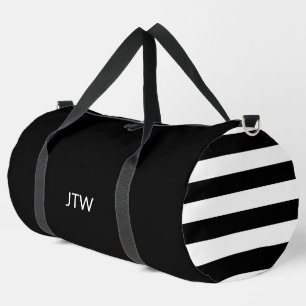 Simple Black and White Monogram Stripes Pattern Duffle Bag