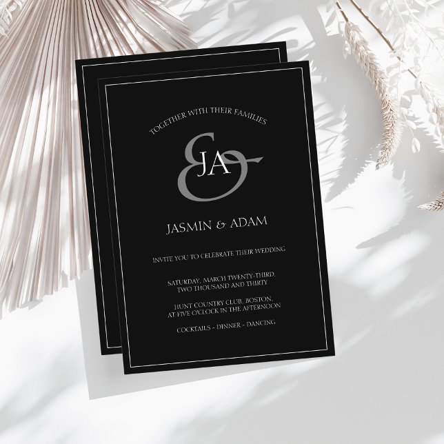Simple Black and White Monogram Wedding Invitation (Creator Uploaded)