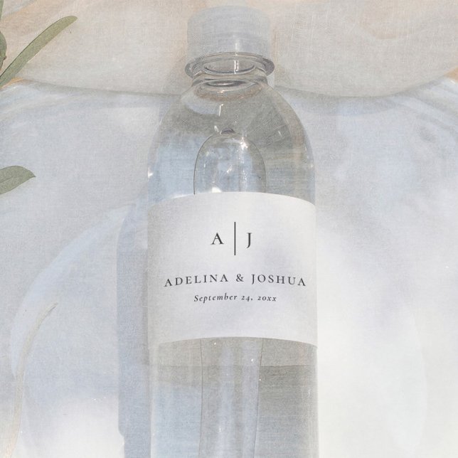 Simple Black And White Monogram Wedding Water Bottle Label (Creator Uploaded)