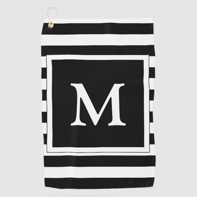 Simple Black and White Monogrammed Golf Towel (Front)